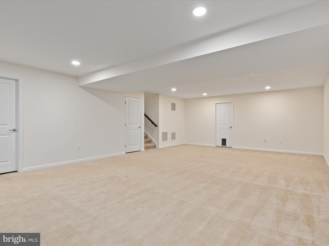 162 Blackford Dr, Stephenson, VA 22656 - finished below grade area with light colored carpet, stairway, and recessed lighting