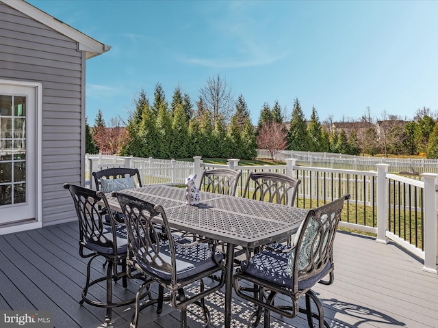 162 Blackford Dr, Stephenson, VA 22656 - wooden terrace featuring outdoor dining area and a fenced backyard