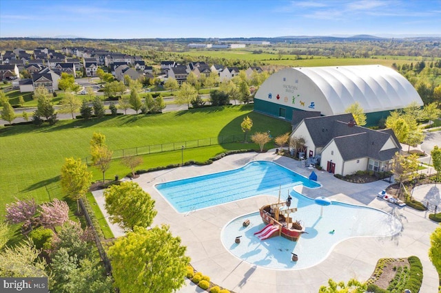 162 Blackford Dr, Stephenson, VA 22656 - pool with a patio, an outbuilding, fence, and a lawn