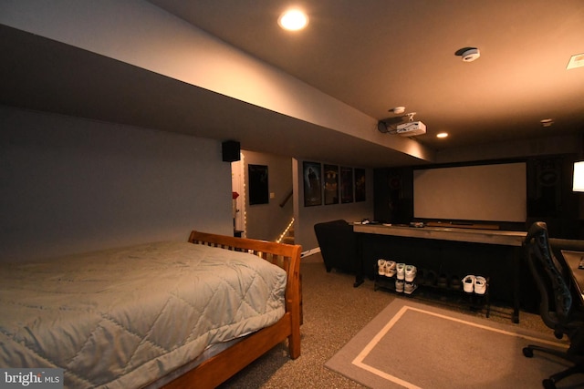 bedroom with visible vents, carpet, and recessed lighting