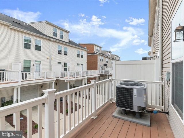 deck with central AC unit and a residential view