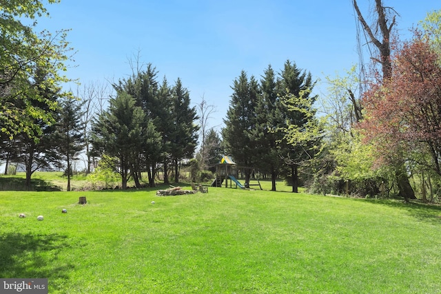 view of yard with a playground