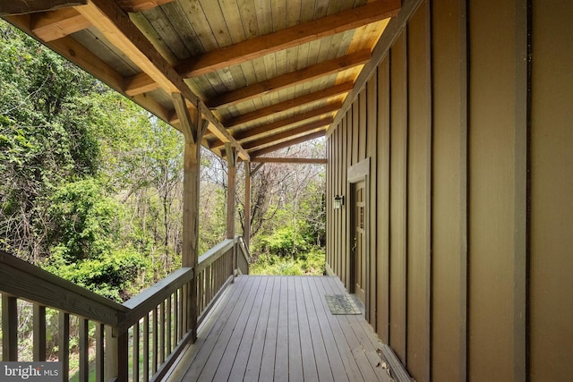 deck with a forest view