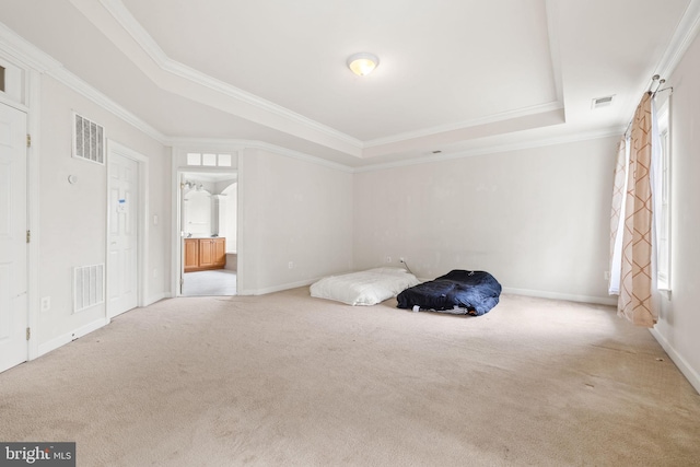 18547 Kerill Rd, Triangle, VA 22172 - unfurnished bedroom featuring a tray ceiling, carpet flooring, multiple windows, and crown molding