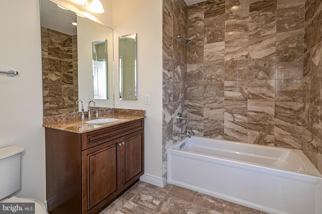 full bathroom featuring toilet, shower / bathing tub combination, and vanity