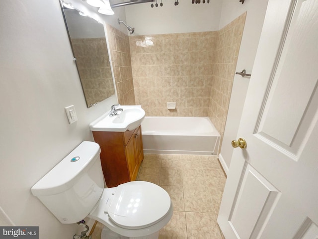 bathroom with toilet, tile patterned floors, shower / bathing tub combination, and vanity