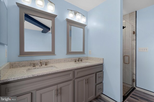 63 Woodleigh Ln, Stafford, VA 22556 - full bath featuring double vanity, a sink, and a shower stall