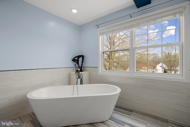 63 Woodleigh Ln, Stafford, VA 22556 - full bath featuring a freestanding bath, recessed lighting, and tile walls