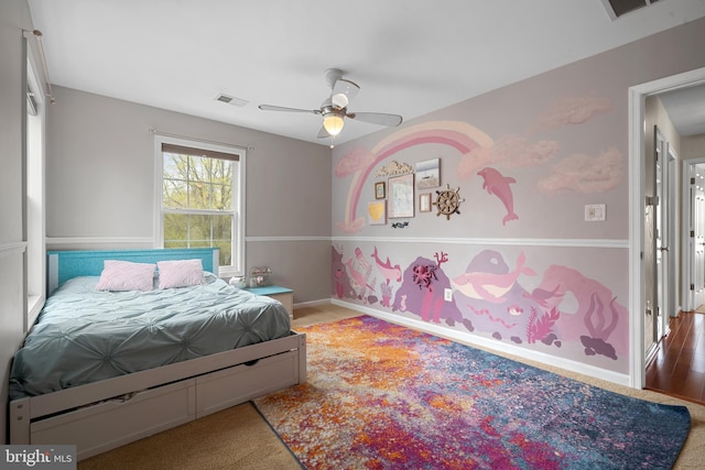 63 Woodleigh Ln, Stafford, VA 22556 - carpeted bedroom featuring baseboards, visible vents, and a ceiling fan