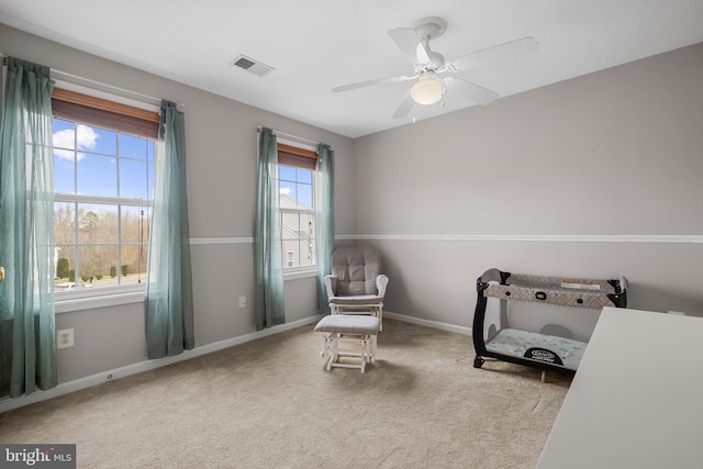 63 Woodleigh Ln, Stafford, VA 22556 - sitting room featuring a ceiling fan, carpet floors, baseboards, and visible vents