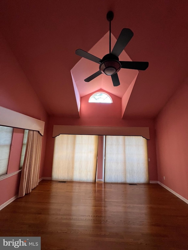122 Lahinch Ct, Middletown, DE 19709 - interior space featuring baseboards, lofted ceiling, wood finished floors, and a ceiling fan