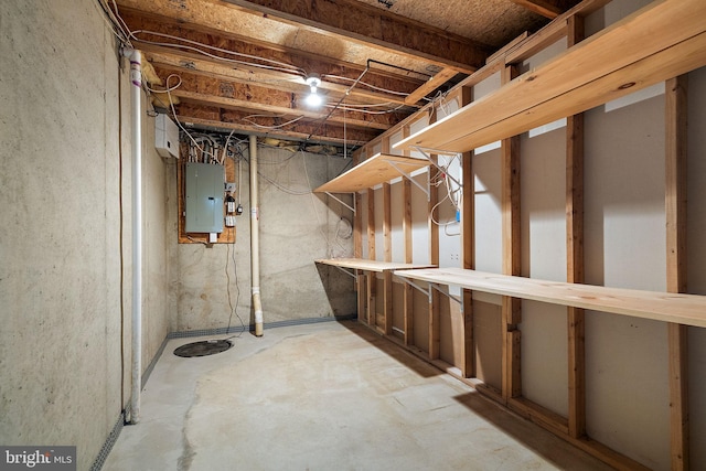 unfinished below grade area with electric panel