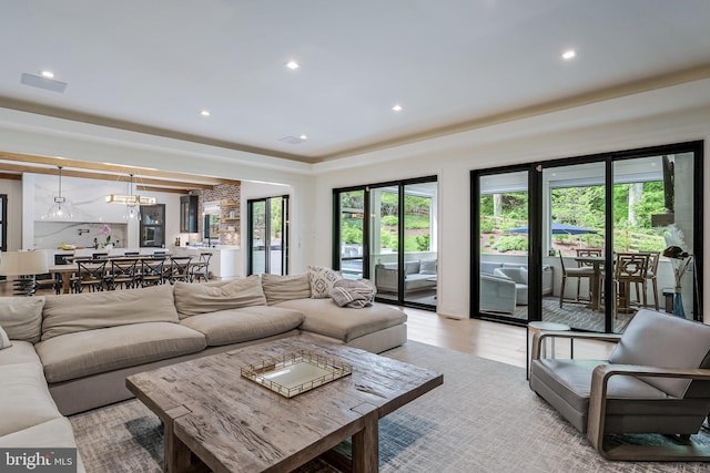 1544 Forest Villa Ln, Mclean, VA 22101 - living area featuring recessed lighting, light wood-style flooring, and a chandelier