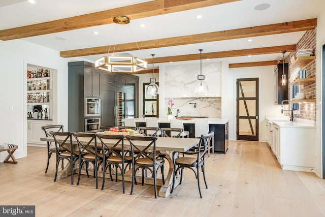 1544 Forest Villa Ln, Mclean, VA 22101 - dining space featuring beamed ceiling, light wood-style floors, and recessed lighting