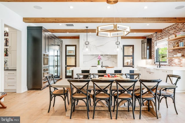 1544 Forest Villa Ln, Mclean, VA 22101 - dining space featuring beam ceiling, light wood-style floors, and recessed lighting