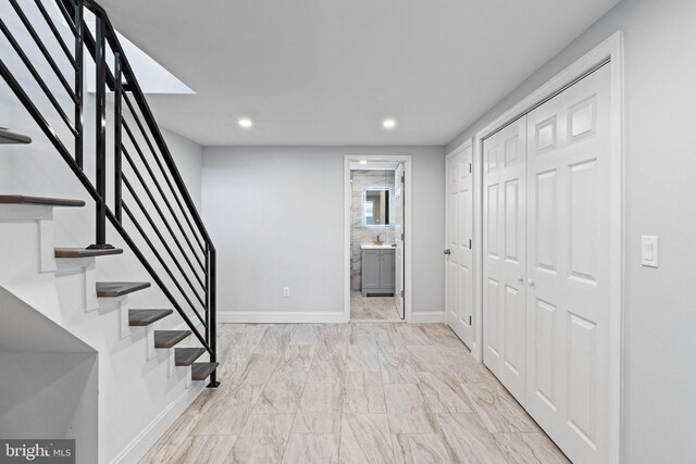 1404 S Patton St, Philadelphia, PA 19146 - interior space with baseboards, marble finish floor, recessed lighting, and stairway