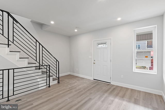 1404 S Patton St, Philadelphia, PA 19146 - entryway with recessed lighting, baseboards, stairway, and wood finished floors
