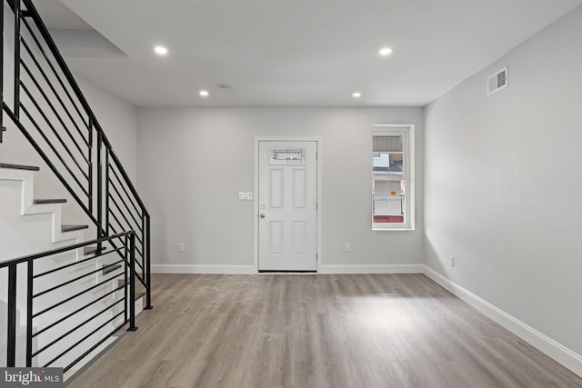 1404 S Patton St, Philadelphia, PA 19146 - foyer entrance featuring baseboards, visible vents, wood finished floors, and recessed lighting