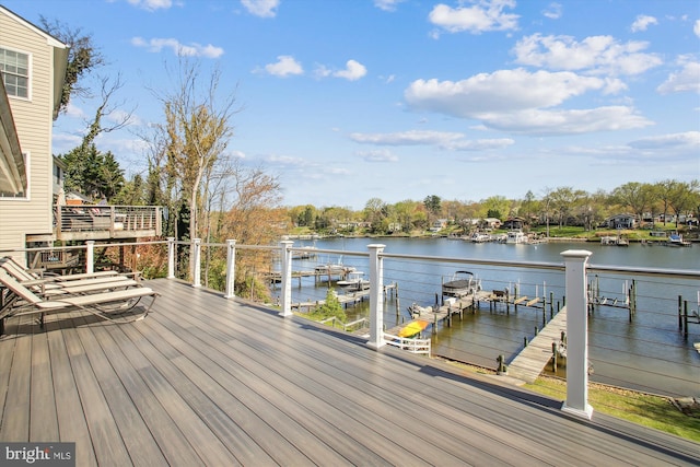 wooden deck with a water view