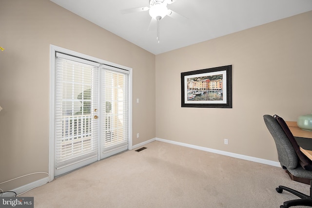 304 S Heron Gull Ct, Ocean City, MD 21842 - unfurnished office featuring a ceiling fan, carpet, baseboards, and visible vents