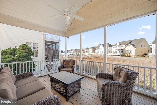 304 S Heron Gull Ct, Ocean City, MD 21842 - sunroom featuring ceiling fan and a residential view