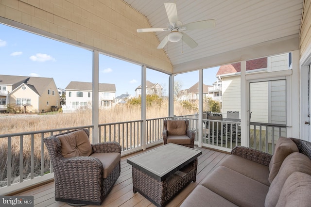 304 S Heron Gull Ct, Ocean City, MD 21842 - sunroom / solarium featuring a residential view, an outdoor hangout area, and ceiling fan