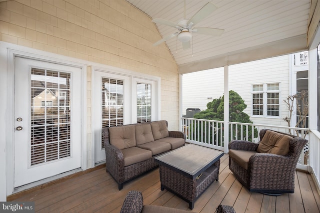 304 S Heron Gull Ct, Ocean City, MD 21842 - sunroom featuring an outdoor living space and ceiling fan