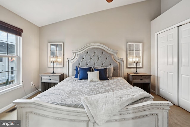 25149 Shultz Ter, Chantilly, VA 20152 - bedroom with baseboards, a closet, vaulted ceiling, and light carpet