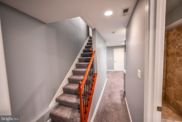 6 N Luzerne Ave, Baltimore, MD 21224 - stairway featuring recessed lighting, carpet floors, and baseboards