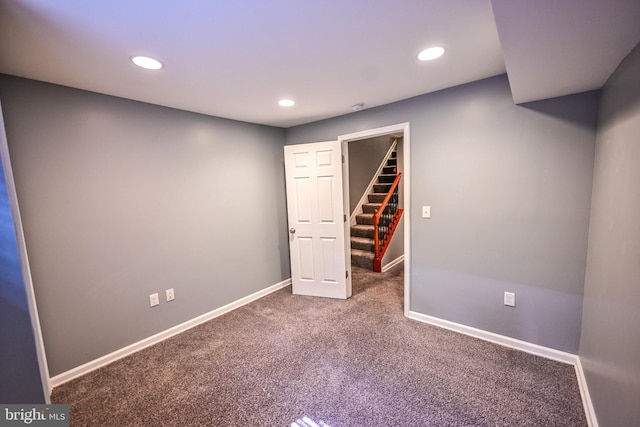 6 N Luzerne Ave, Baltimore, MD 21224 - basement featuring carpet flooring, baseboards, recessed lighting, and stairs