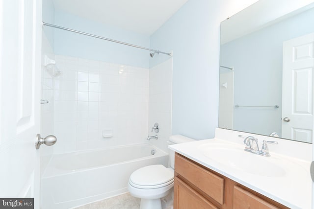 full bathroom featuring shower / bath combination, toilet, and vanity