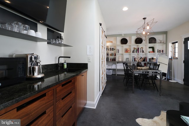 234 W Fairmount Ave, State College, PA 16801 - kitchen featuring open shelves, a sink, baseboards, and black microwave