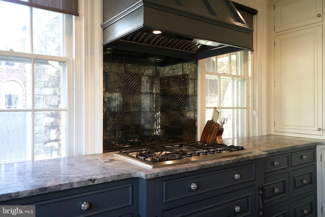 234 W Fairmount Ave, State College, PA 16801 - bar with custom range hood, stainless steel gas cooktop, healthy amount of natural light, and backsplash