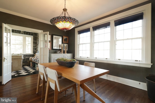 234 W Fairmount Ave, State College, PA 16801 - dining area with plenty of natural light, crown molding, dark wood-style flooring, and baseboards