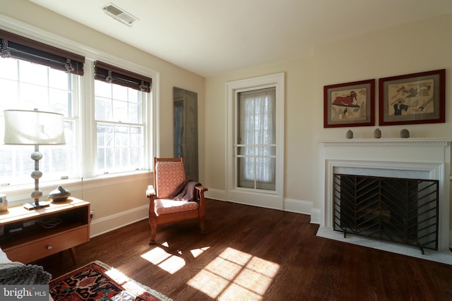 234 W Fairmount Ave, State College, PA 16801 - living area with baseboards, wood finished floors, and a fireplace with flush hearth
