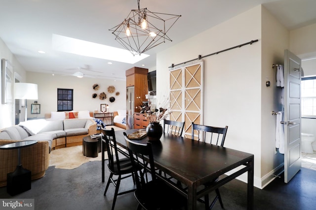 234 W Fairmount Ave, State College, PA 16801 - dining area with a barn door, recessed lighting, and baseboards