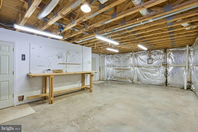 below grade area with a workshop area