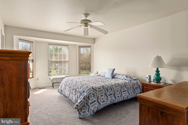 bedroom with carpet floors and ceiling fan