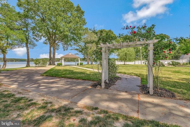11587 Wollaston Cir, Swan Point, MD 20645 - view of green lawn featuring a gazebo and a water view