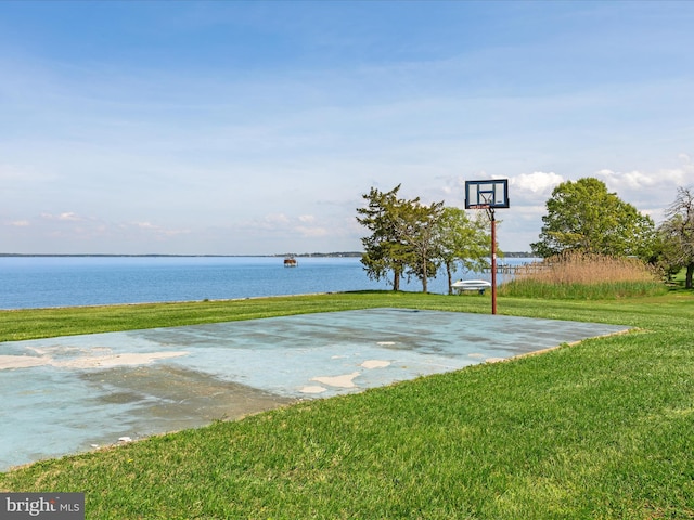 5917 Horns Point Rd, Cambridge, MD 21613 - view of basketball court with a water view, community basketball court, and a yard