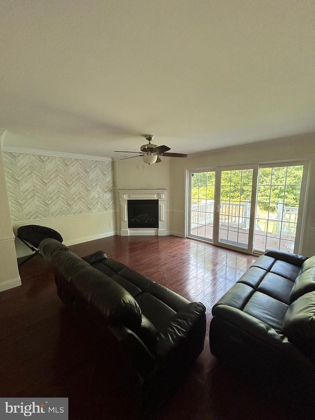 961 Rue Madora, Bear, DE 19701 - living room featuring wood finished floors, a fireplace, baseboards, and a ceiling fan