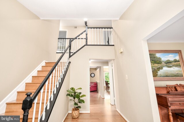 10702 Dundas Oak Ct, Burke, VA 22015 - interior space with wood finished floors, baseboards, and a high ceiling