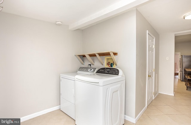 3524 Hickory Ave, Baltimore, MD 21211 - laundry room featuring light tile patterned flooring, baseboards, washing machine and dryer, and laundry area