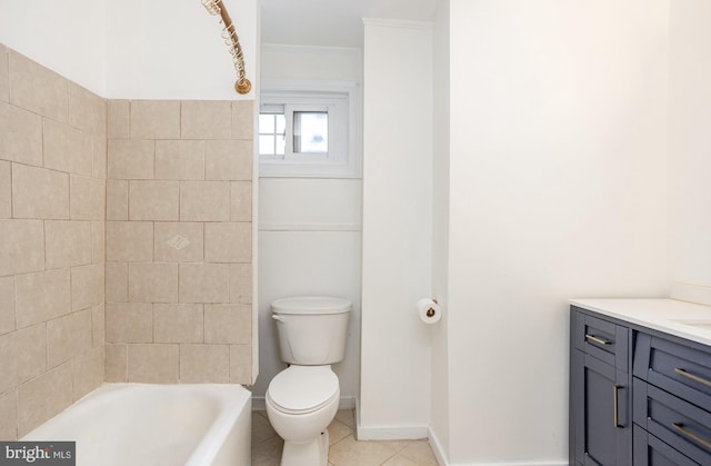 3524 Hickory Ave, Baltimore, MD 21211 - bathroom featuring tile patterned floors, toilet, vanity, baseboards, and ornamental molding