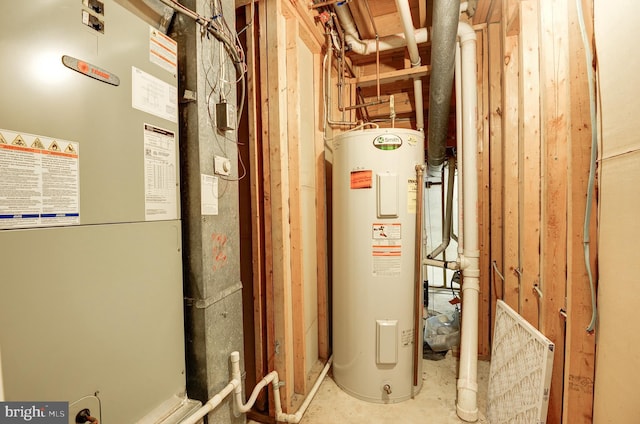 utility room with water heater and heating unit