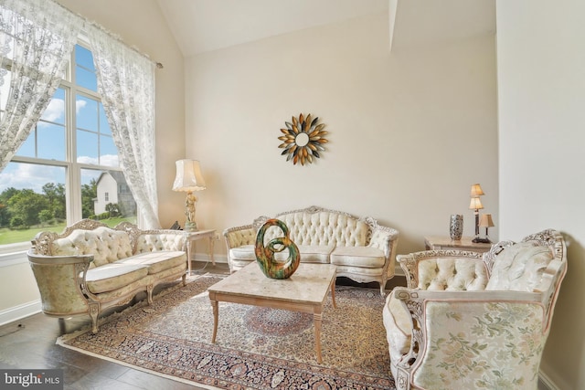 2042 Drovers Ln, Cooksville, MD 21723 - living area featuring baseboards, high vaulted ceiling, and wood finished floors