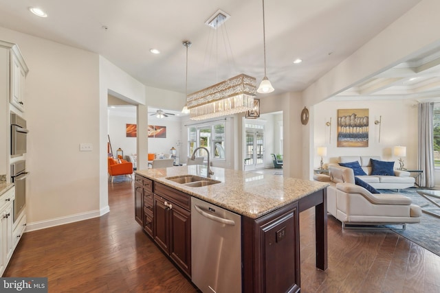 2042 Drovers Ln, Cooksville, MD 21723 - kitchen featuring appliances with stainless steel finishes, a sink, open floor plan, plenty of natural light, and recessed lighting