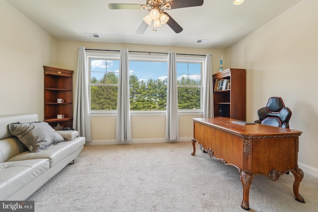 2042 Drovers Ln, Cooksville, MD 21723 - home office with carpet floors, healthy amount of natural light, a ceiling fan, and baseboards