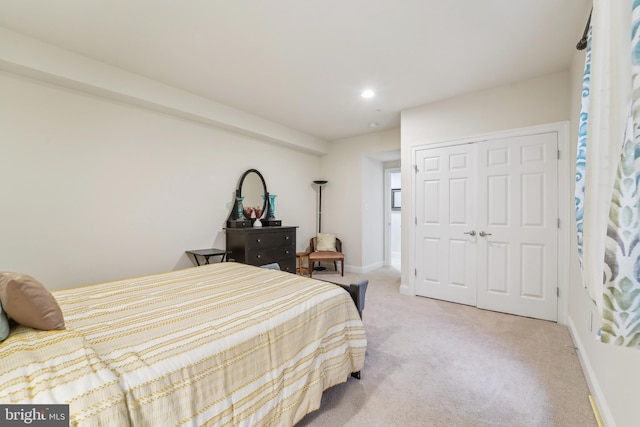 2042 Drovers Ln, Cooksville, MD 21723 - bedroom with light colored carpet, a closet, recessed lighting, and baseboards