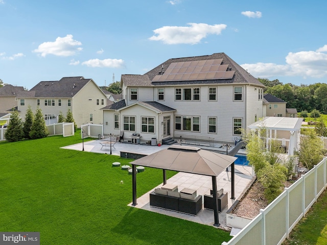 2042 Drovers Ln, Cooksville, MD 21723 - back of property featuring solar panels, outdoor lounge area, a patio, entry steps, and a gazebo